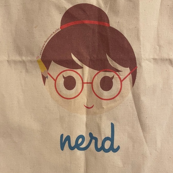 CUTE ANIMATED “NERD” FABRIC TOTE BAG Cartoon Girl Kawaii Style Eyeglasses Anime - Picture 4 of 9